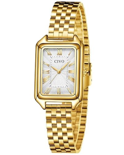 CIVO Vintage Armbanduhr Damen Römisches: Rechteckiges Gehäuse Analoge Damenuhr Gold Silber Edelstahl - Geschenke für Elegante Damen Mama Freundin - Image 1
