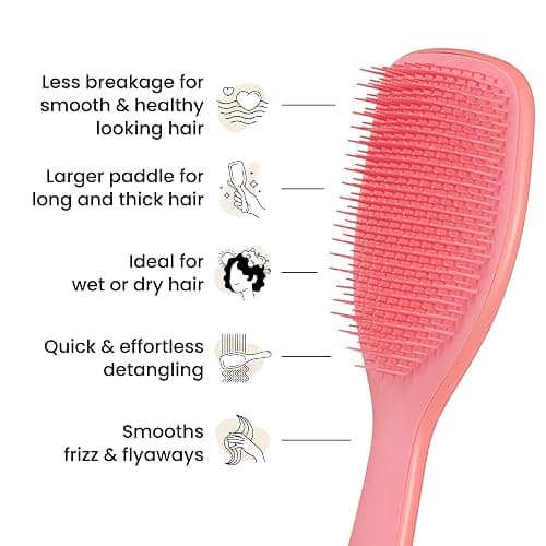 Tangle Teezer Large Ultimate Detangler Hairbrush for Wet & Dry Hair, Eliminates Knots & Reduces Breakage for Long, Thick, & Curly Hair Types, Coral Pink thumbnail 3