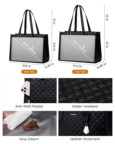 LOVEVOOK Lunch Tote Bag for Women, 15.6 Inch Laptop Bag with Insulated Lunch Compartment, Quilted Large Capacity Computer Handbag with Purse for Business, Work, Nurse, Office, Collage, Casual, Black thumbnail 5