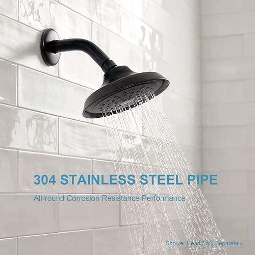 OFFO Shower Arm with Flange, 6 in Wall Mount Replacement Angle Shower Head Arm Wall-Mounted For Fixed Shower Head & Handheld Showerhead, Matte Black thumbnail 4