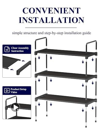 Kitsure Shoe Rack for Closet, Sturdy Shoe Racks for Entryway, Space-Saving Shoe Storage Small and Shoe Organizer, 70.0 x 29.9 x 57.4 cm, Black thumbnail 6