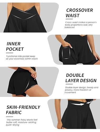 FireSwan Crossover Athletic Shorts for Women 2 in 1 Flowy Running Shorts with Pockets Spandex Butterfly Workout Tennis Skorts thumbnail 5