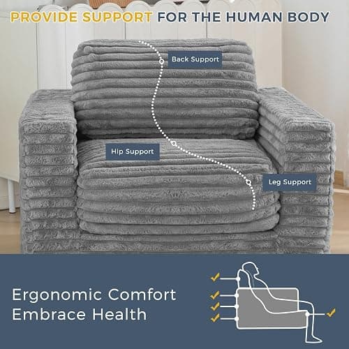 MAXYOYO Bean Bag Chair for Adults, Upholstered Floor Sofa with Pillows and Armrests, Bean Bag Sofa Plush Chair Couch for Bedroom Living Room, Dark Grey thumbnail 6