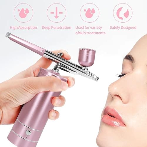 Airbrush Kit Air Brush Kit With Air Compressor Nail Charms Wireless Air Brush for Barber, Nail Art,Makeup, Model Painting (Pink) thumbnail 4