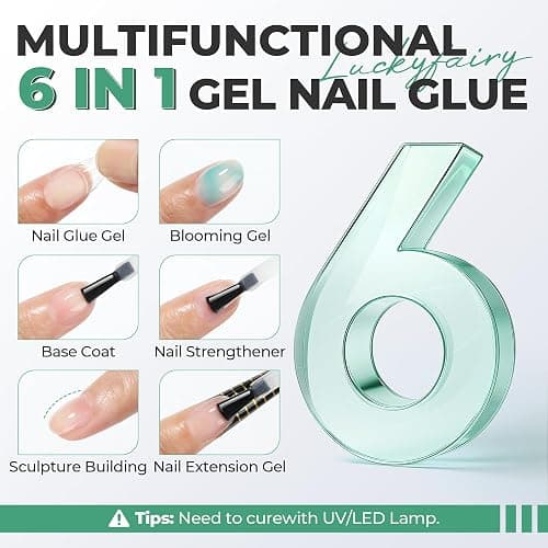 Gel Nail Glue for Press On Nails: 15ml UV Nail Glue for Nail Tips and Acrylic Fake Nails 6 in 1 Super Strong Gel Long Lasting Beginner Friendly DIY for Home Salon thumbnail 3