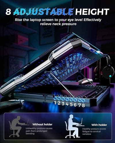 ChillCore Laptop Cooling Pad, RGB Laptop Fan Cooling Pad 9 Fans for 15.6-19.3 Inch Laptops, Gaming Laptop Cooler with 8 Height Stands, 2 USB Ports - A21 Pattern thumbnail 6