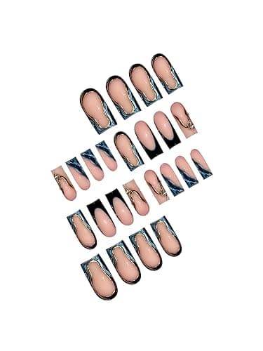 RUOKEXIN Long Square Press on Nails French Tip Fake Nails Gold Ombre False Nails with Designs Sparkly Artificial Nails Long Nail Press ons Cute Stick on Nails for Women 24Pcs thumbnail 3