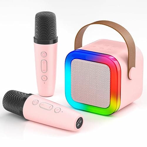 Mini Karaoke Machine for Kids,Portable Bluetooth Speaker with 2 Wireless Microphones,Toddler Music Player Toys,Easter Birthday Gifts for 3,4,5,6,7,8,9,10,11,12+Years Old Girls Boys (Pink) - Image 1