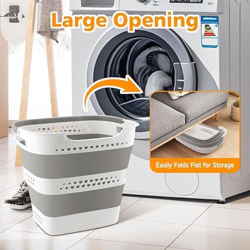 2 Pcs 42L Medium Collapsible Plastic Laundry Basket with Handles, Foldable Laundry Basket Hamper, Pop Up Storage Container Organizer for Washing Storage (Gery, 17 Inch * 13 Inch * 15 Inch) thumbnail 6