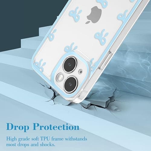EYZUTAK Case for iPhone 15, Clear Cute Ribbon Bowknot Aesthetic Phone Case with Charm Bracelet Chain Raised Camera Protection Stylish Soft Durable TPU Protective Cover for Women Girls - Blue thumbnail 7