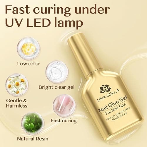 UNA GELLA 6 in 1 Gel Nail Glue for Clear Acrylic Nails Tips, 15ml UV Nail Glue Long Lasting Super Strong Brush for Base Coat, Clear Fake Nails, and Soft Gel Tips Lamp Curing Required thumbnail 4