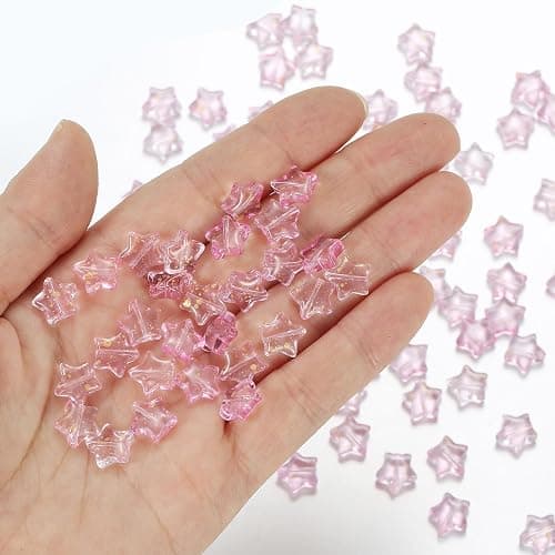 100pcs 10MM Charms Stars Beads, Star Glass Spacer Beads, Colorful Star Bead for DIY Jewelry Making Necklace Bracelet Craft Supplies (Pink) thumbnail 4
