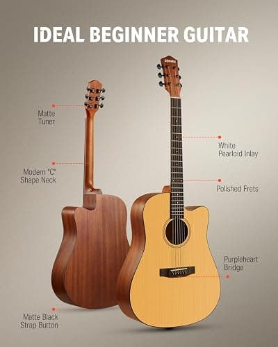 Donner 41” Acoustic Guitar Bundle for Beginners Adults with Online Lesson, 4/4 Full Size Steel Acustica Guitarra with Gig Bag, Tuner, Strap, Strings, Picks, Capos, Cutaway, Natural, DAG-1C/DAD-110C thumbnail 3
