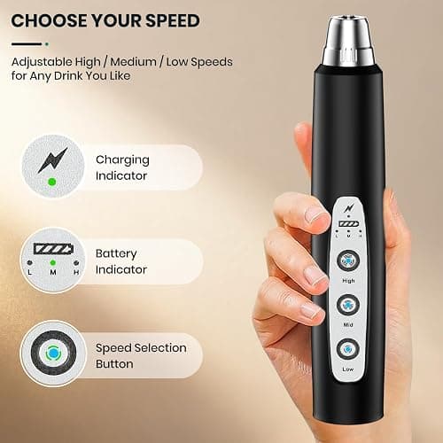 Colarlemo Milk Frother Handheld Rechargeable, Frother Wand Drink Mixer Electric Whisk for Coffee, Detachable With 3 Stainless Whisks, Hand Mixer for Lattes, Cappuccino, Matcha, Egg, No Stand,Black thumbnail 6