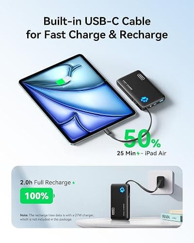 INIU 45W Power Bank, Fast Charging Portable Charger with Built-in USB C Cable, 10000mAh Small Type C Powerbank, Battery Pack for iPhone 17 16 15 14, iPad, Samsung S25 S24 etc Travel Camping Essentials thumbnail 4