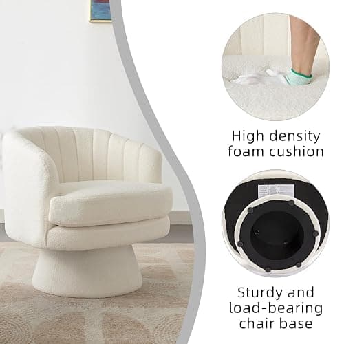 CANMOV Swivel Accent Chair with Armrest Set of 2, Modern 360 Degree Swivel Barrel Chair with Curve Back and Soft Cushion,Comfy Round Sherpa Teddy Armchair Single Sofa for Living Room,Beige thumbnail 3