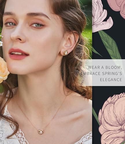 Gold Plated Sterling Silver Rose Flower Earring Studs, Hypoallergenic & Nickel Free Earrings for Women thumbnail 8