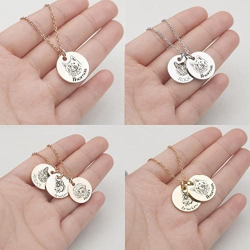 Anavia Personalized Pet Portrait Necklace, Handmade Memorial Jewelry Gift, Custom Round Disc Photo Engraved Necklace for Animal Lovers, Dog Mom, Dog Dad thumbnail 5