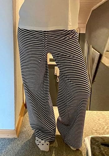 codcm Womens Comfy Pajama Pants Striped Low Waisted Lounge Pants Elastic Waist Drawstring Long Trousers thumbnail 3