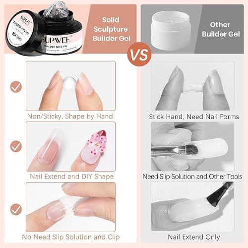 SUPWEE Solid Builder Nail Gel, 60g Large Capacity Clear 3D Nail Sculpting Hard Gel for nails Art Non-Sticky Hand for Carving Extension with Chrome Powder Home DIY Manicure thumbnail 6