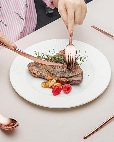 Lemeya 20-Piece Rose Gold Silverware Set for 4,Modern 18/10 Stainless Steel Flatware Set,Luxury Cutlery Set,Unique Utensils Set for Restaurant,Spoons and Forks Set,Mirror Polished,Dishwasher Safe thumbnail 6