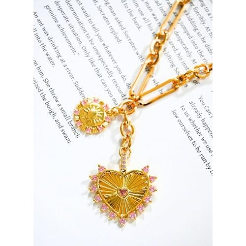 Chmnigma Chunky Gold Heart Necklaces for Women 18K Gold Plated Charm Necklace Sun Pendant Chain Jewelry. thumbnail 3