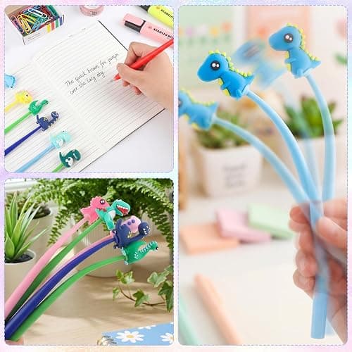 Yoosso Lot de 30 Mini Stylos Gel Dinosaure, Encre Noire, Multicolore | Têtes oscillantes, pointe 0,5 mm, prise silicone antidérapante, idéal cadeaux, pochettes fête, récompenses classe thumbnail 5