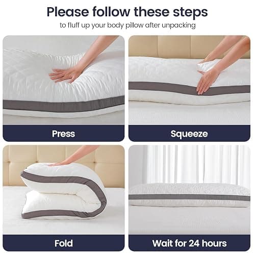 Rainmr Body Pillow Shredded Memory Foam & Cooling Double Case Cover Huggable Pillows 20x54 inches (White, 3D Loft Quilted (20 * 54in)) thumbnail 7