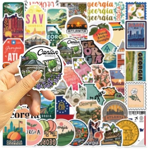 Georgia Stickers |50Pcs Peach State Waterproof Vinyl Decals for Water Bottles Laptop Refrigerator Luggage Cup Computer Mobile Phone Skateboard thumbnail 5