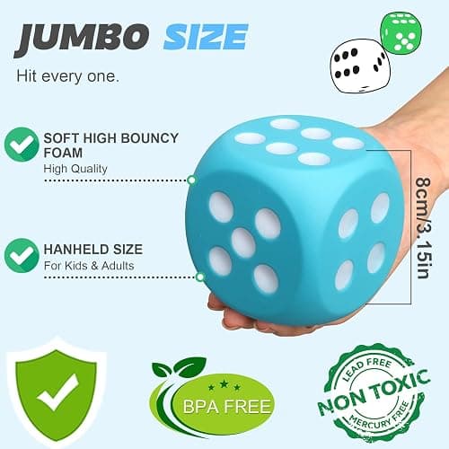 Large 3 Inch Foam Fidget Dice, Jumbo Stress Relief Big Dice, Squeeze Squishy Giant Large Cube for Family Board Game Classroom Party Favors Bag Stuffer (3 Pack) thumbnail 4
