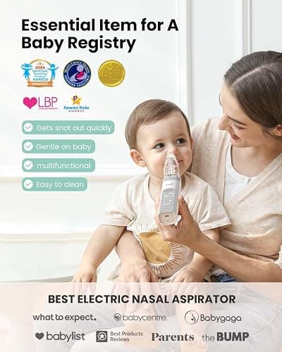 GROWNSY Nasal Aspirator for Baby, Electric Baby Nose Sucker with Larger Suction Chamber and More Powerful Suction, Automatic Nose Cleaner with Music and Light Soothing Function thumbnail 2
