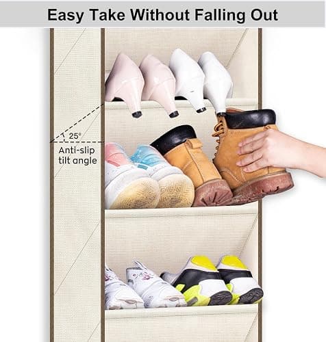 SLEEPING LAMB Over The Door Shoe Organizer for Closet with Large Deep Pockets, Narrow Shoe Rack for Door Hanging Boots Storage, Beige thumbnail 6
