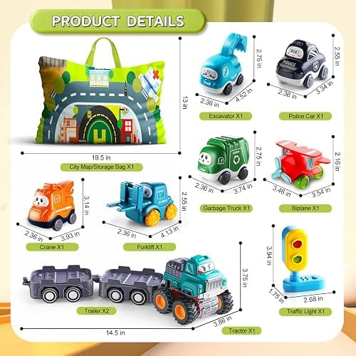 Big Cartoon Truck Car Toys for 1 Year Old Boy with Playmat/Storage Bag|Baby and Toddler Toys 12-18 Months & Age 1-2 with Trailor|1st Birthday Gift for 1 2 Year Old Boy thumbnail 6