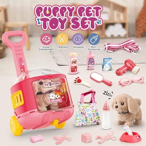 Dog Toys for Kids Girls with Puppy Stroller,Realistic Robot Interactive Stuffed Dog and 16 Pcs Toy Dog Accessories,Puppy Pet Care Pretend Play Set for 3 4 5 6 7 Year Old Toddler Girls Birthday Gifts thumbnail 3