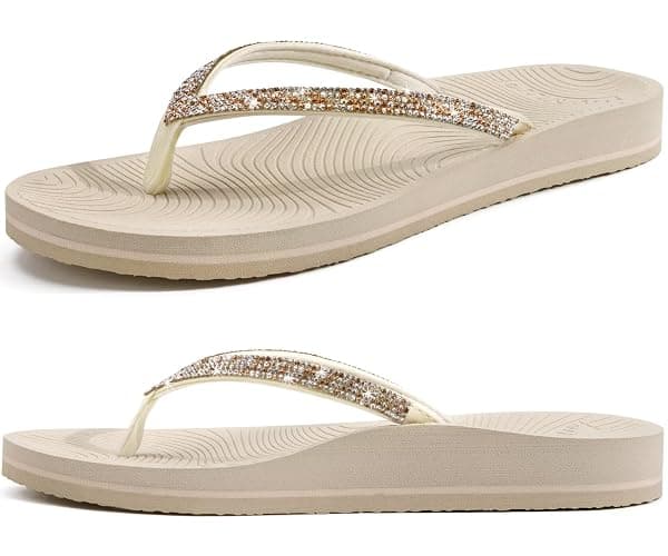 KuaiLu Women's Rhinestone Flip Flops with Comfort Arch Support Yoga Mat Cushion Sandals Fashion Summer Beach Travel Orthotic Walking Thong Sandles Slip on Plantar Fasciitis Indoor Outdoor Shoes thumbnail 7