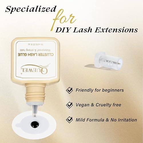 QUEWEL Lash Clusters Glue 10ml Black DIY Lash Extensions for Individual Lashes Long-Lasting No Irritation, Large Capacity No Shaking (Black-10ml) thumbnail 3