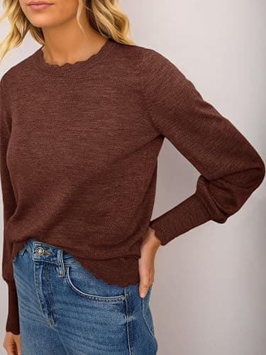 Cicy Bell Womens Crew Neck Long Sleeve Sweater Trendy Casual Scallop Trim Fall Knit Lightweight Pullover Tops thumbnail 4
