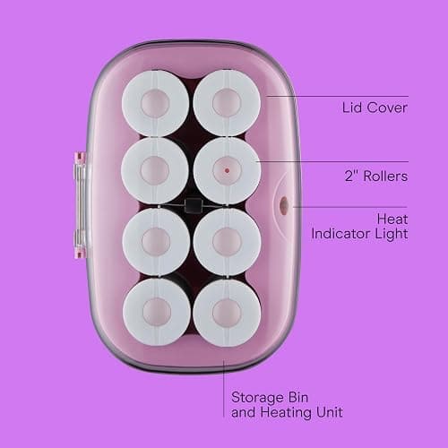 Conair Hot Rollers for Long, Medium & Short Hair, 8 Ceramic Flocked 2-Inch Heated Hair Rollers with Clips, Hot Curlers for Women, Volume & Curls, Amazon Exclusive, Lilac thumbnail 2