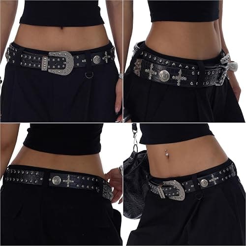 EVERBLTING Black Western Cowboy Belt for Men Women Western Cowboy Cowgirl Y2k Studded Belt Western Punk Studded Belts thumbnail 5