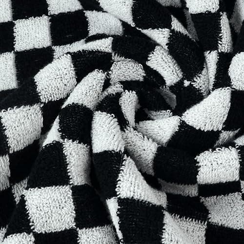 Jacquotha Black and White Hand Towels 4 Pack, Cotton Decorative Bathroom Hand Towels & Checkered Kitchen Decor, 13" x 29" thumbnail 7