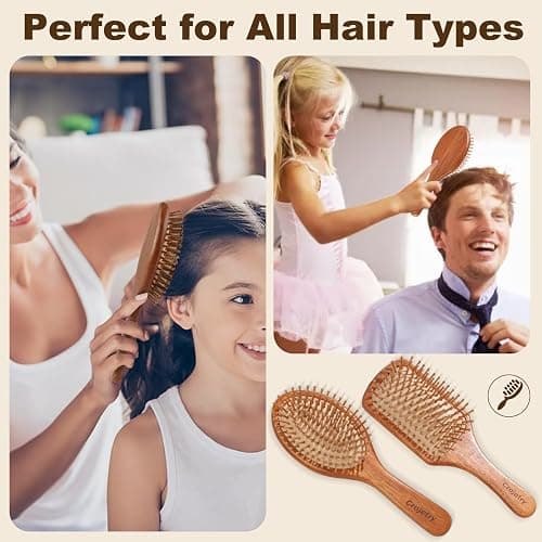 2-Piece Bamboo Hair Brush Set for Hair Growth (Oval & Square) - Natural Wooden Scalp Massage Brush with Bamboo Bristles,Detangling Hairbrush for Women,Men,All Hair Types - Ergonomic Handle thumbnail 4