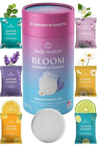 BodyRestore Shower Steamers Aromatherapy, Gifts for Women, Bloom 6 Pack | Birthday Gifts for Women, Men, Mom & Dad, Spa Stress Relief & Relaxation, Self Care, Essential Oil Tablets - Image 1