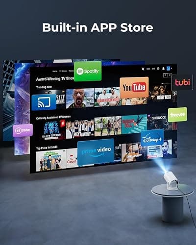 CLOKOWE Mini Projector with WiFi and Bluetooth, Built-in Apps, Smart Portable Projector with 180° Rotation, Auto Keystone, Support 1080P, Compatible with HDMI/USB/TV Stick/Smartphone/Laptop thumbnail 2
