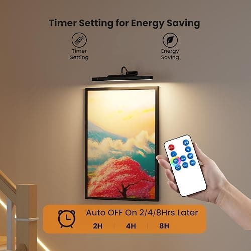 Dimmable Cordless Picture Light with Controller and Timer, Rechargeable 5000mAh Battery Wall Sconce for Wall Pictures, 16in Wall Light for Gallery Artwork, Paintings, Phote, Portraits - Black thumbnail 7