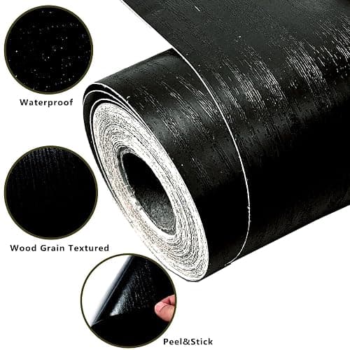 DESOMINOR 32FT Black Border Peel &Stick Black Wood Grain Wallpaper Border Removable Waterproof Bathroom Mirror Frame Sticker (Black, 3.93Inch X 32.8Ft) thumbnail 5