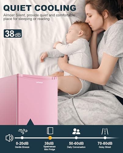 Upstreman 3.2 Cu.Ft Mini Fridge with Freezer, Single Door Mini Fridge, Dorm Fridge, Adjustable Thermostat, Mini Refrigerator for Bedroom, Office, Dorm, Pink-BR321 thumbnail 4