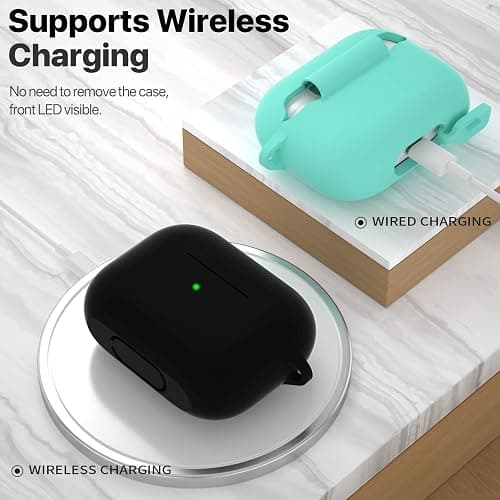 ATUAT for AirPods Pro 1st/2nd Generation Case Cover, Protective Silicone Skin Accessories with Keychain for Women Men for Apple AirPods Pro 2019/2022 Charging Case,Front LED Visible-Black thumbnail 3