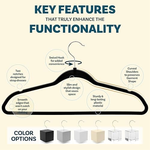 DEILSY™ Clothes Hangers Plastic Hangers - Durable Non-Velvet Plastic Hangers - Slim Hangers, Classic Shirt and Pant Hangers Black Plastic Hangers for Everyday Use Plastic Hangers 20 Pack thumbnail 4
