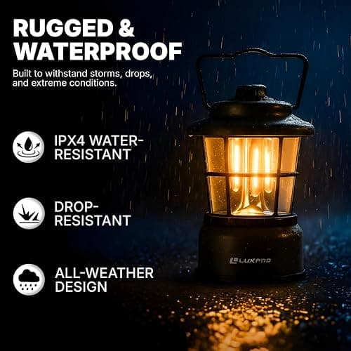 LUXPRO Retro LED Lantern - Battery-Powered Emergency Lantern - Water Resistant - Bright LED Lamp for Indoor & Outdoor Use - Use for Tents, Hiking or Hurricane Prep (Black, Pack of 1) thumbnail 10