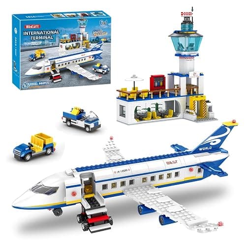 WinGift 880 Pcs City Airport Passenger Terminal Building Set, 6 IN 1 Airplane Building Blocks Toy, STEM Aircraft Bricks with Shuttle Bus,Luggage Cart,Planes Model Toys Gifts for Adults Boys Ages 6-12+ - Image 1